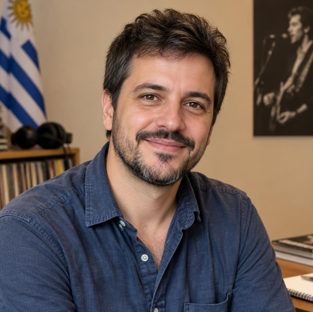 Portrait of a smiling bearded man in a casual shirt