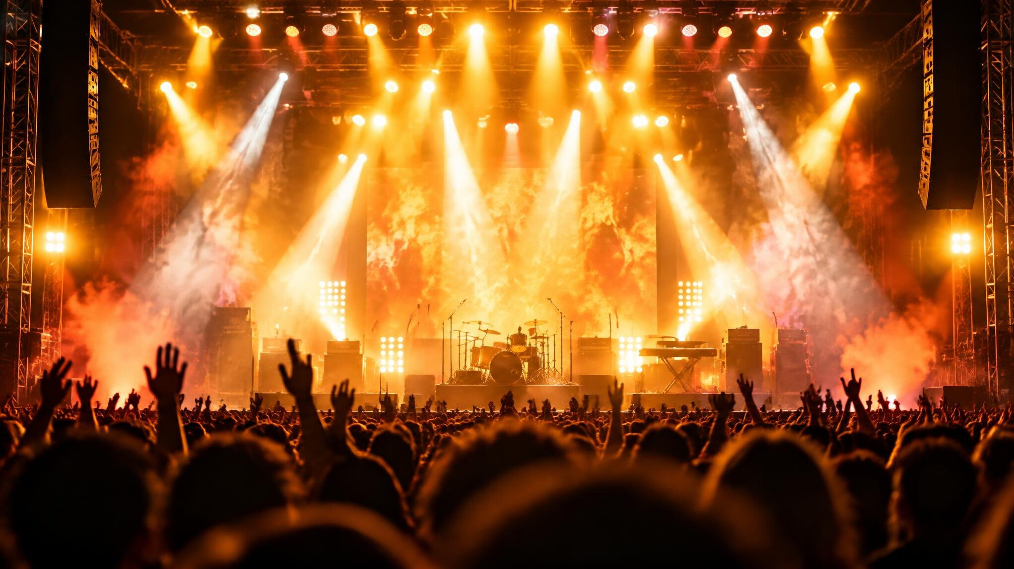 Concert stage with bright colorful lights